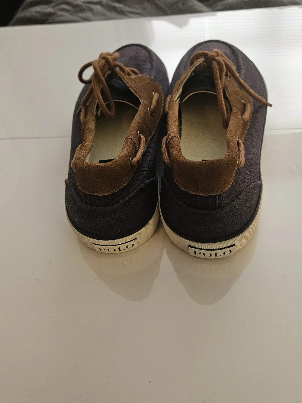 Polo by Ralph Lauren Men’s Two-Tone Brown Canvas Boat Shoes